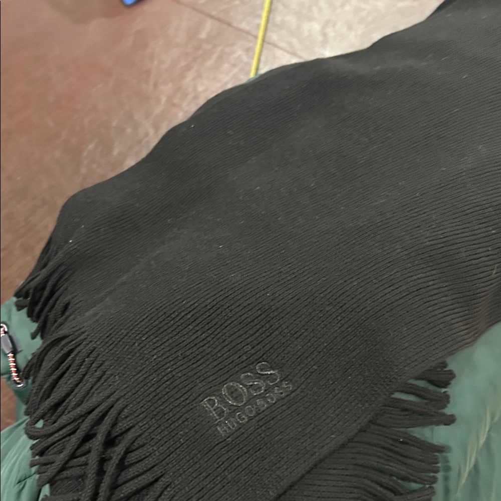 Hugo Boss Classic Black Scarf with Fringe